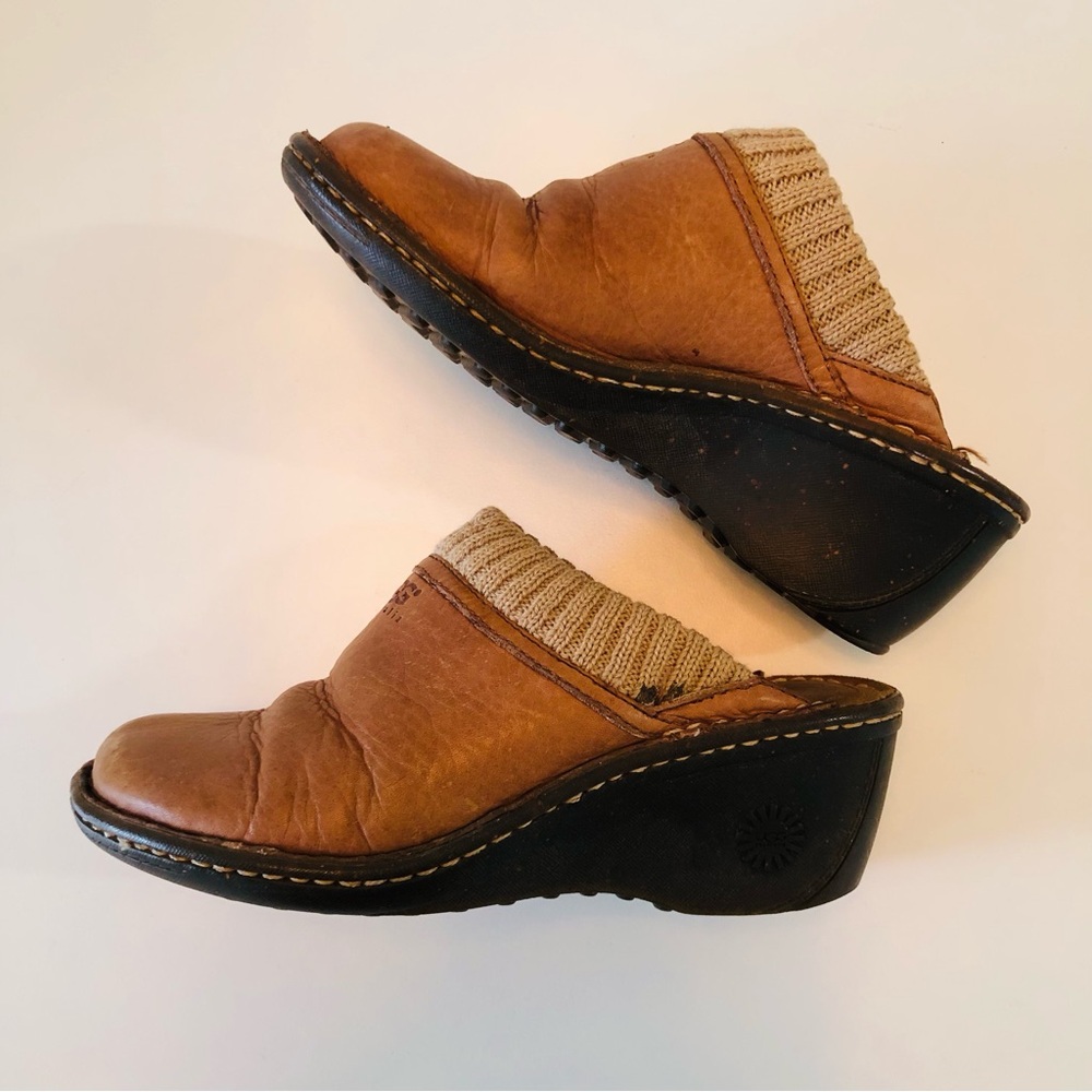 UGG Australia Gael Shearling Leather Wedge Mule Clogs Chestnut EU 37
